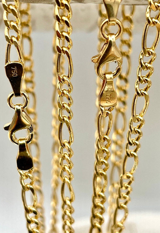 18K Gold Figaro Necklace Chain,Real Solid 18K gold,(2.8mm)Thick Yellow Gold,Birthday Gift,Anniversary Gift,Gift For Men/Women,Partner Gift.