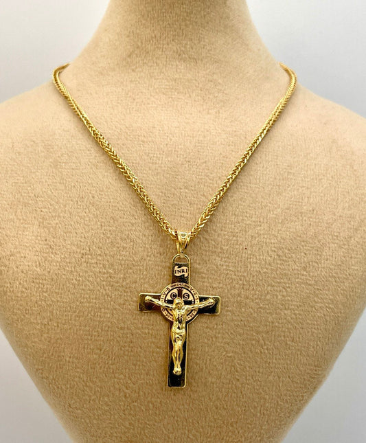 18Karat Gold Cross Necklace Chain,Crusifix Necklace,Jesus Cross,Franco Necklace Chain, Birthday Gift,Gift For Partner Men/Women,Gift For Mom