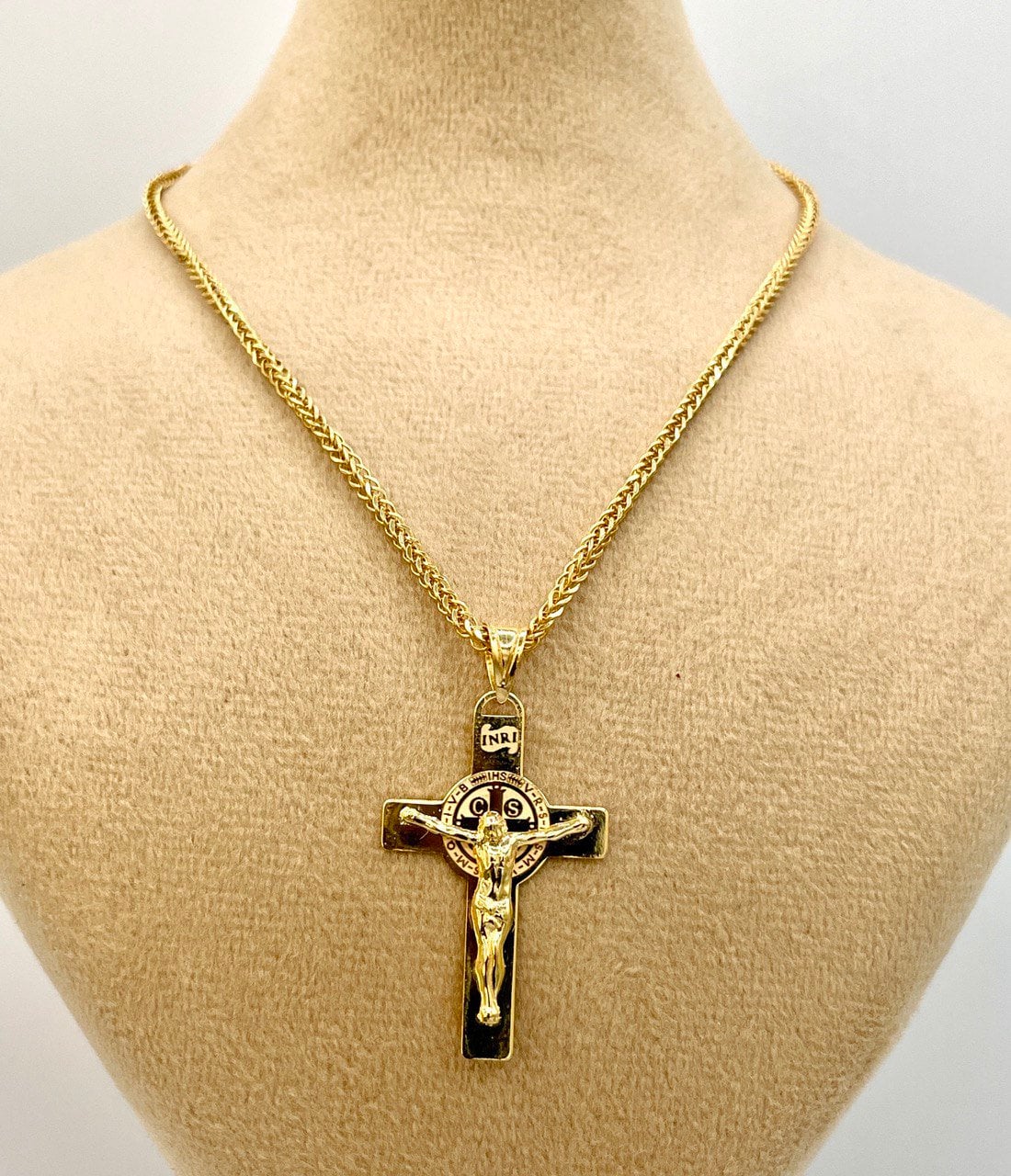 18Karat Gold Cross Necklace Chain,Crusifix Necklace,Jesus Cross,Franco Necklace Chain, Birthday Gift,Gift For Partner Men/Women,Gift For Mom