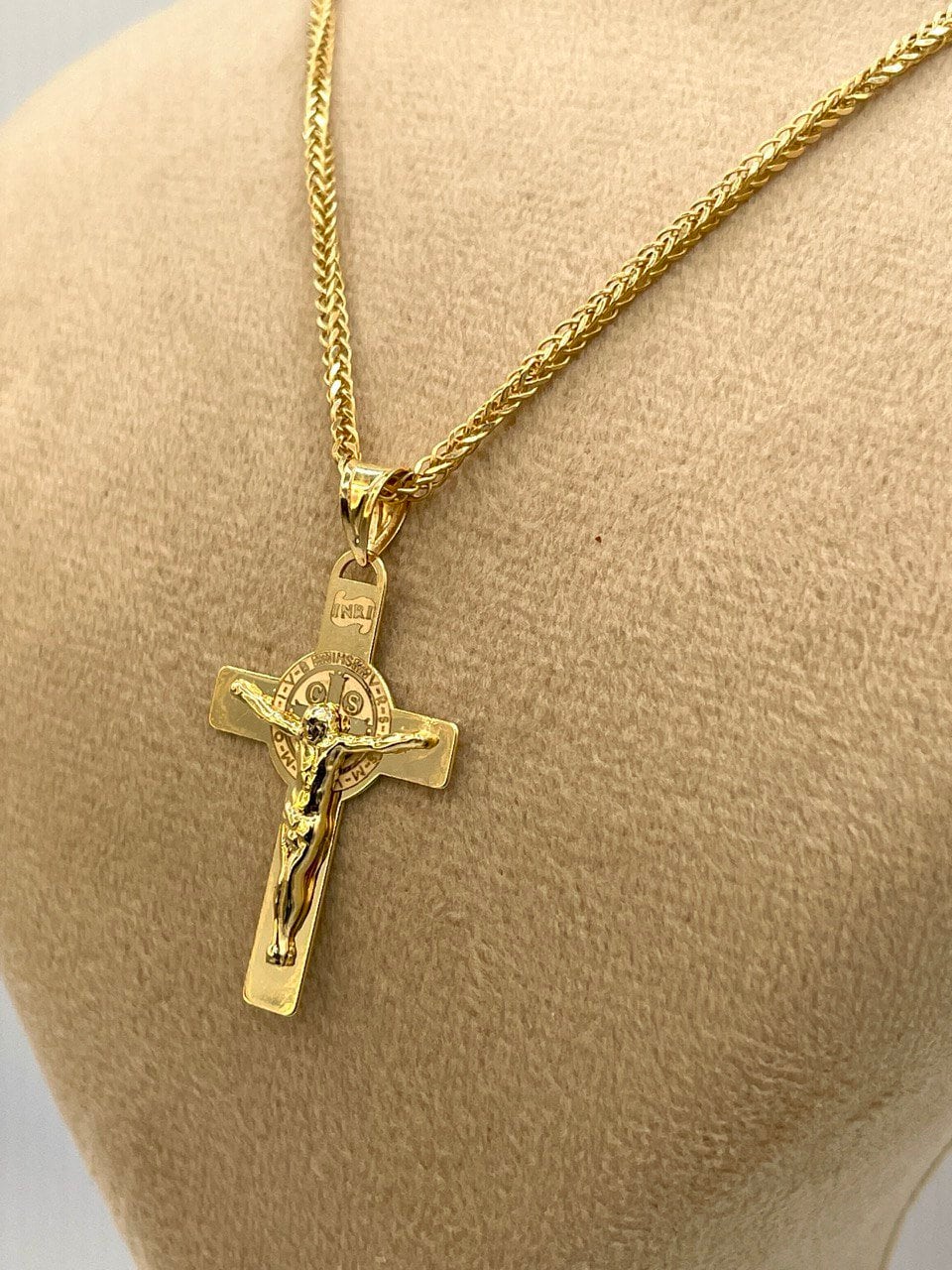 18Karat Gold Cross Necklace Chain,Crusifix Necklace,Jesus Cross,Franco Necklace Chain, Birthday Gift,Gift For Partner Men/Women,Gift For Mom