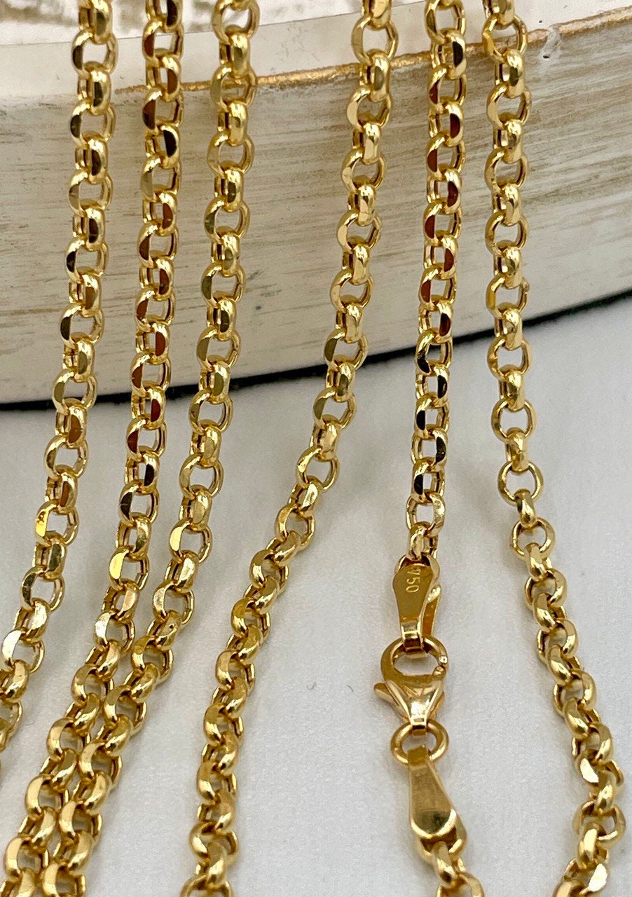 18K GOLD ROLO(3mm)NECKLACE Chain,Real Gold,Solid Gold, Diamond Cut,Yellow Gold,Birthday Gift,Partner Gift,For Her,For Him,Gift For Mom.