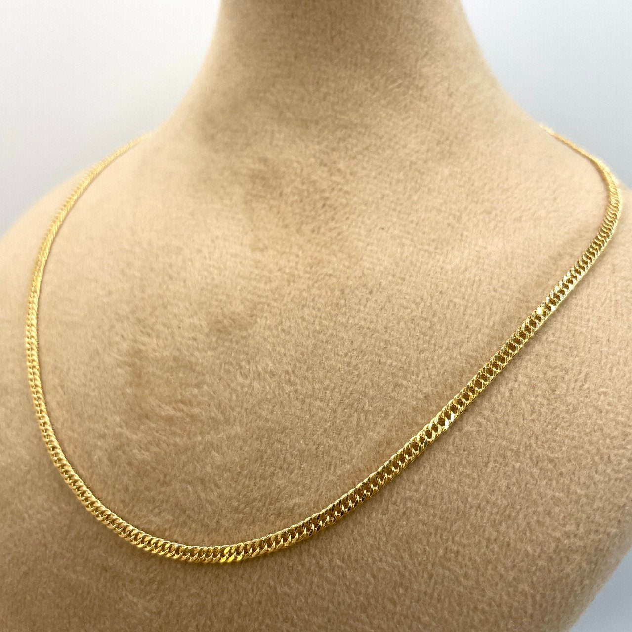 18K GOLD Double CURB NECKLACE (2.1mm)Solid Gold,Real Gold,Necklace Chain,For Her,For Him,Birthday Gift,Christmas Gift For Dad,Gift For Mom.