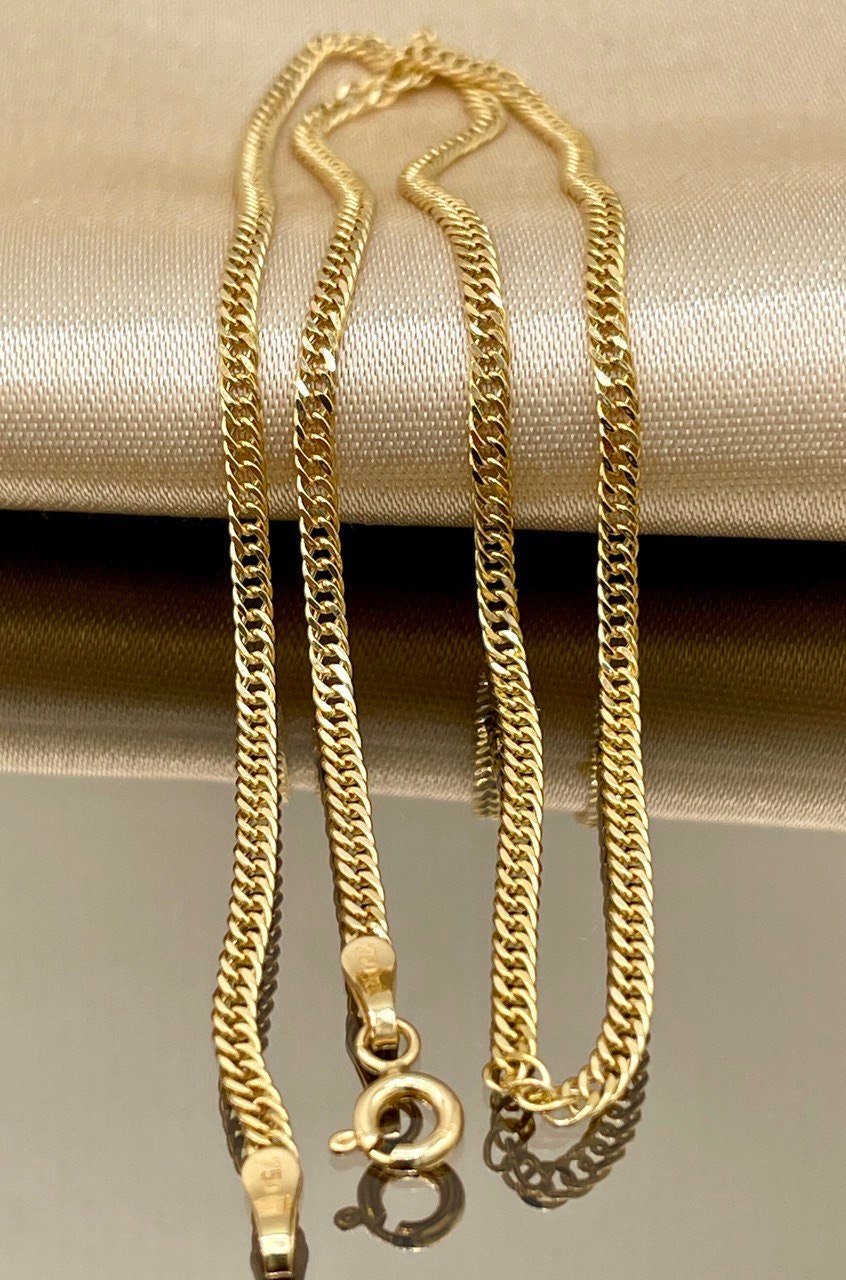 18K GOLD Double CURB NECKLACE (2.1mm)Solid Gold,Real Gold,Necklace Chain,For Her,For Him,Birthday Gift,Christmas Gift For Dad,Gift For Mom.