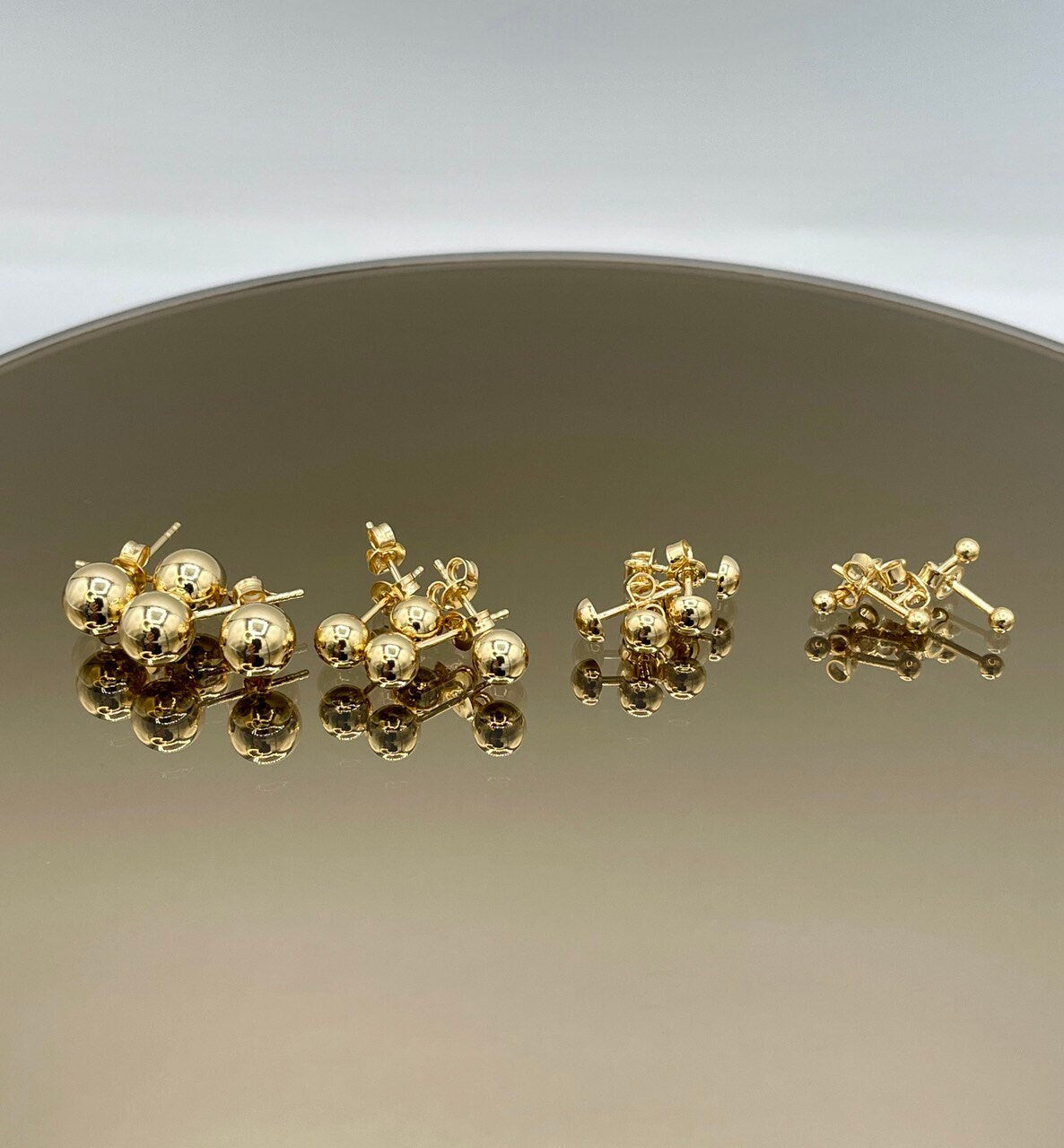 18K Gold Ball Stud Earrings,Real Gold, Minimal Dainty Dot Sleeper Second / Third Hole Push Back Studs/Gift for Women / Girls, 3, 5, 6, 8 MM
