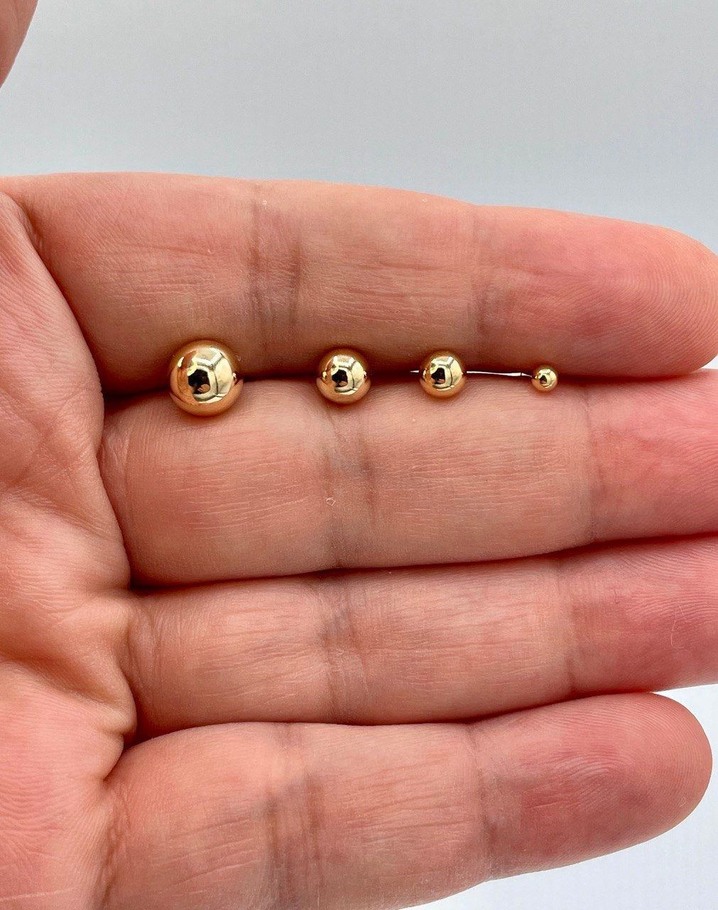 18K Gold Ball Stud Earrings,Real Gold, Minimal Dainty Dot Sleeper Second / Third Hole Push Back Studs/Gift for Women / Girls, 3, 5, 6, 8 MM