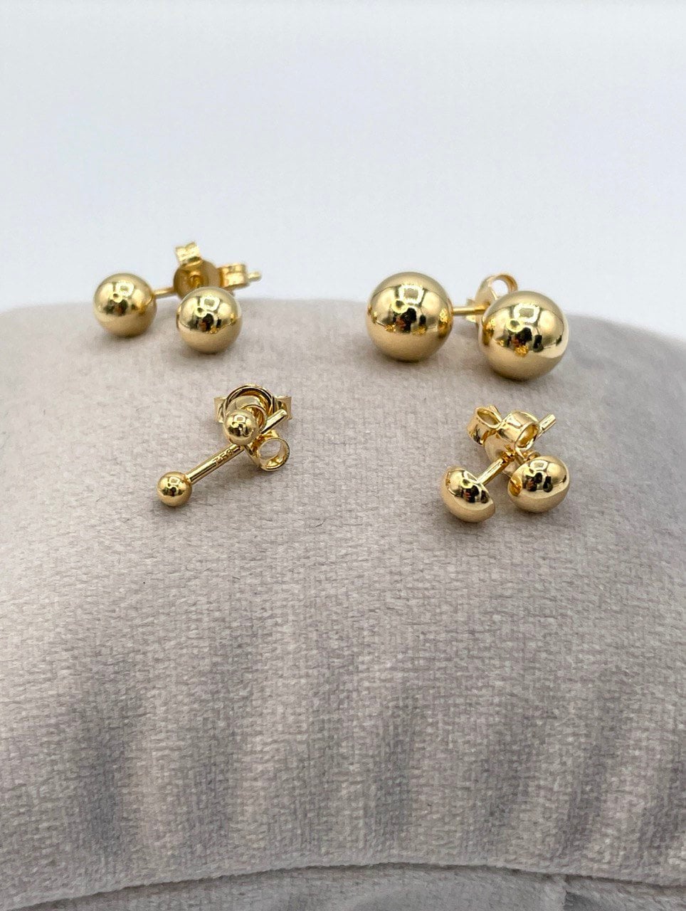 18K Gold Ball Stud Earrings,Real Gold, Minimal Dainty Dot Sleeper Second / Third Hole Push Back Studs/Gift for Women / Girls, 3, 5, 6, 8 MM