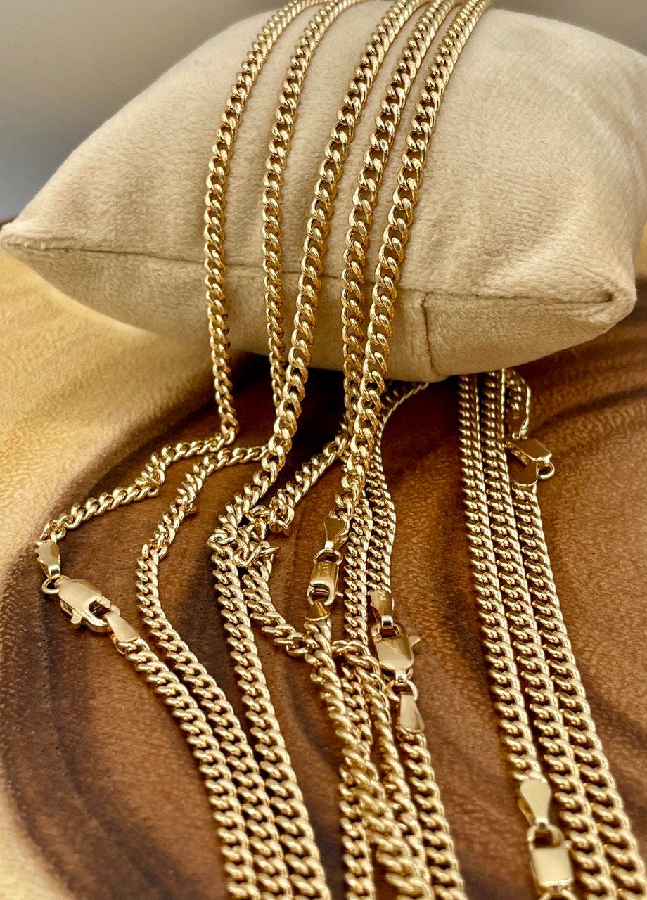 Solid 18K Gold Curb Chain Necklace, Real 18K Gold Miami Cuban Links Chain, 2.7MM_3MM Thick, Real Gold Chain for Him/Her, Birthday Gift!