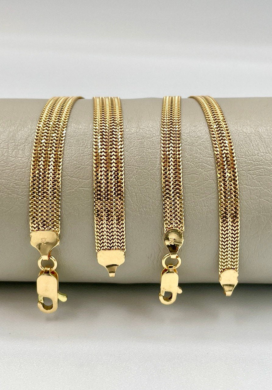18K Yellow Gold Bismarck Chain Bracelet 7.5” Length | Genuine 18k Gold Bismarck Link Chain Bracelet | Gold Bracelet for Women | Gift for Her