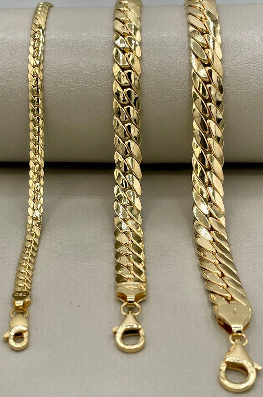 18K Curb Real Gold Chain Bracelets,18K Gold Miami Cuban Links Bracelets, 4MM_7.5MM_8.5MM Width Real Gold Bracelet for Him/Her, Birthday Gift