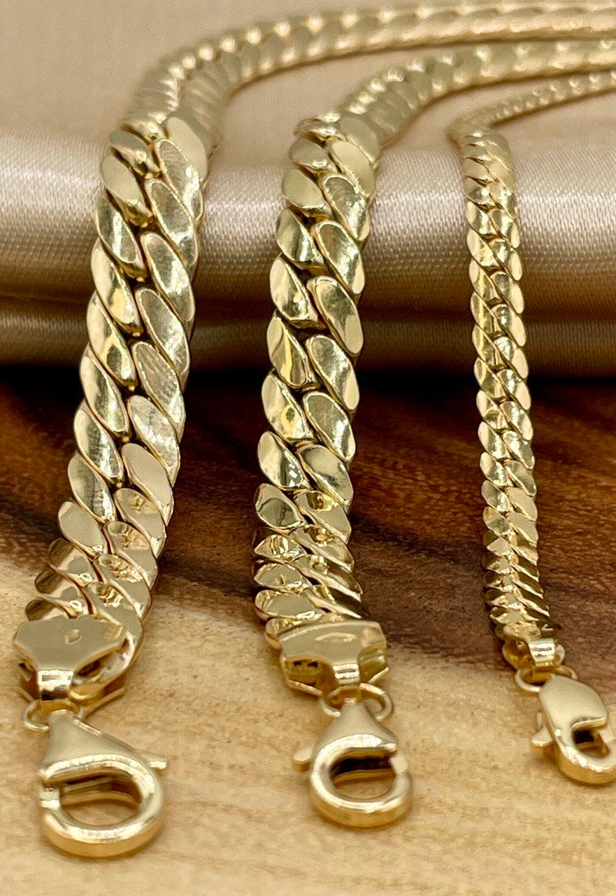 18K Curb Real Gold Chain Bracelets,18K Gold Miami Cuban Links Bracelets, 4MM_7.5MM_8.5MM Width Real Gold Bracelet for Him/Her, Birthday Gift