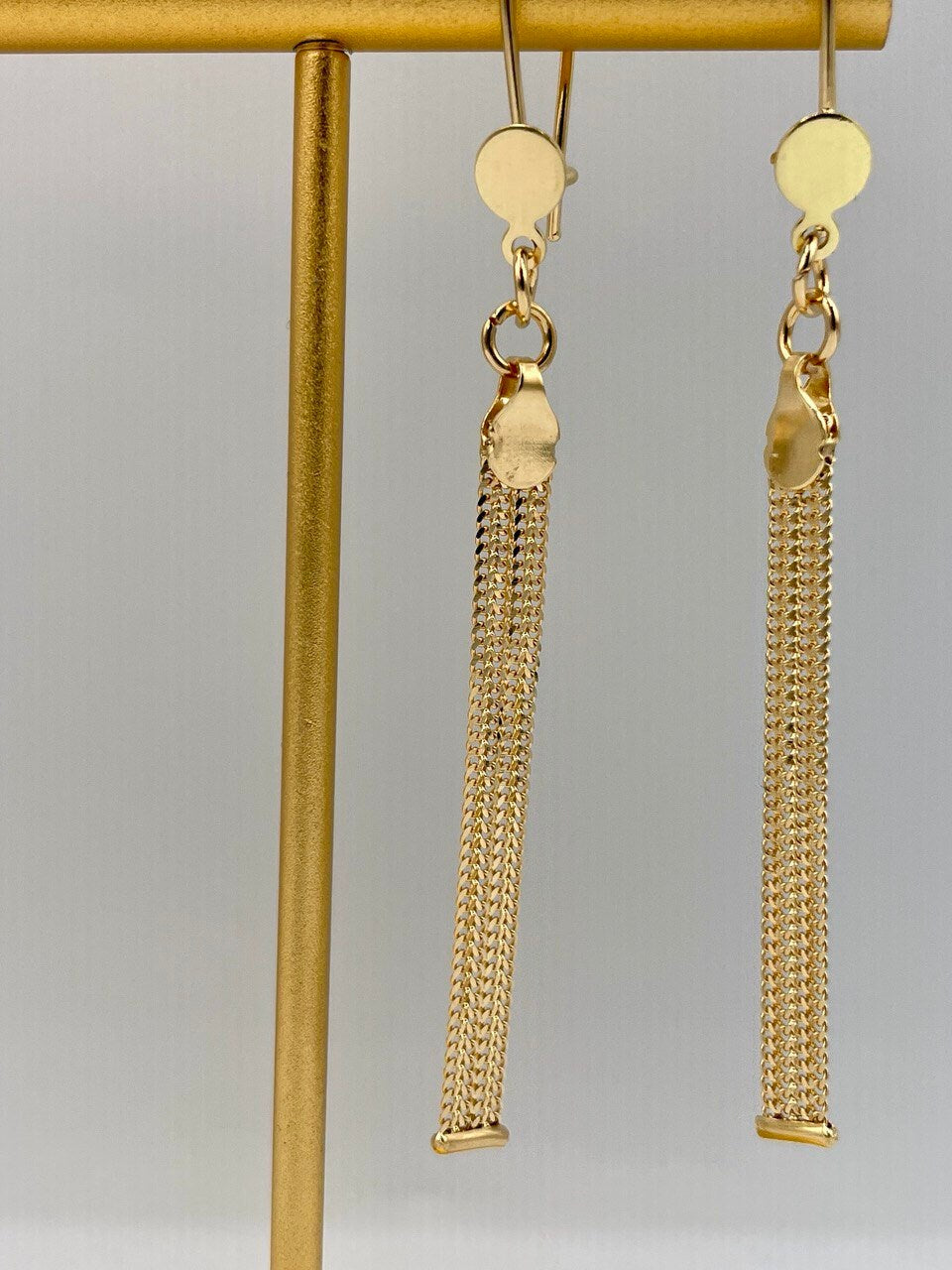 18K Gold Bismarck Earrings,Real Solid Earrings Gold,Yellow Gold4mmWidth 2.5"Length,Bismarck Earrings Link Chain,Birthday Gift,For Women/Girl