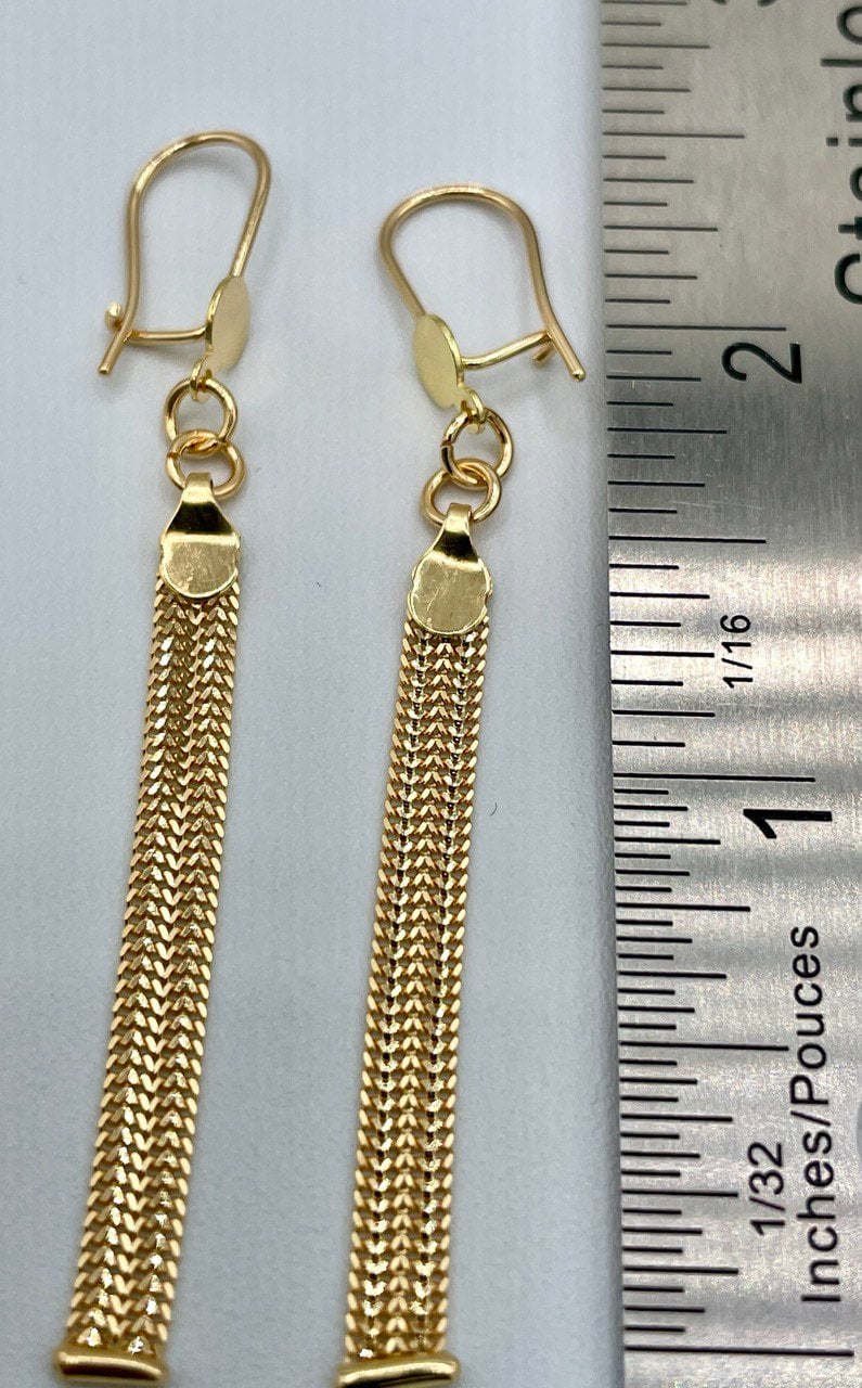 18K Gold Bismarck Earrings,Real Solid Earrings Gold,Yellow Gold4mmWidth 2.5"Length,Bismarck Earrings Link Chain,Birthday Gift,For Women/Girl