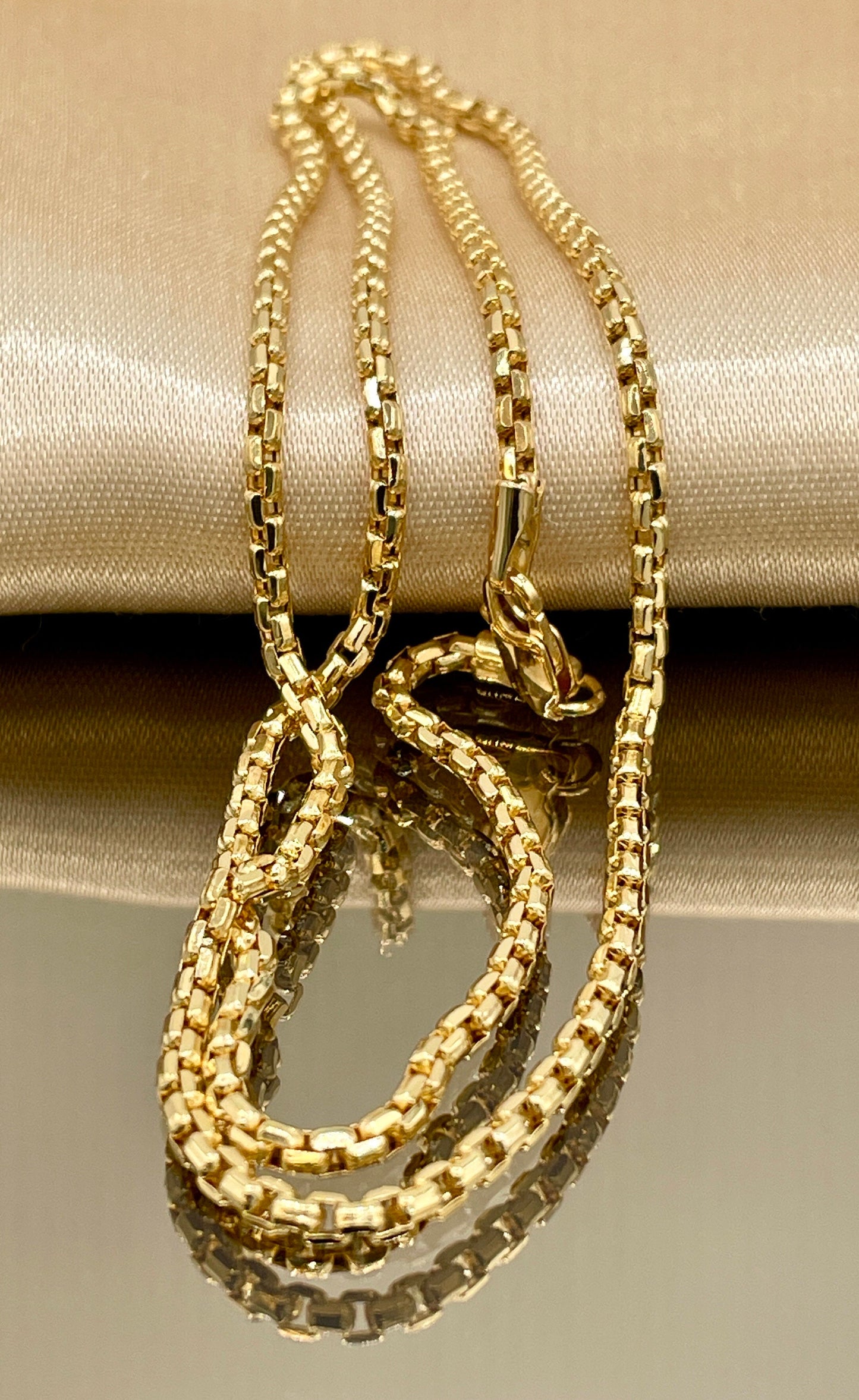 18k Gold Solid Box Chain Necklace ,18" 20",22",(2.1mm),Real Gold, Shiny Round Box chain, For Him, For Her, Birthday Gift, Christmas Gift.