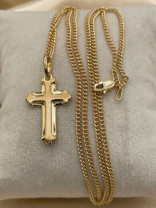 18k Solid Gold Cross Necklace ,Cross Necklace with 2mm Curb Chain ,Gold Cross Necklace , For Him, For Her ,Anniversary Gift ,Birthday Gift.