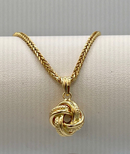 18K Gold Pendant Love Knot Necklace Earrings, Real 18K Yellow Gold Necklace Set For Women, 18K Gold Love Knot , Gift For Her!