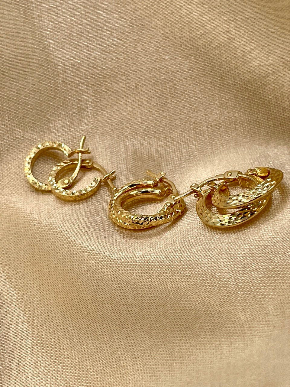 18k Gold Hoop Earrings,Real gold Hoop Earrings,Diamond cut Earrings, gift Earring,for her ,Birthday Gift ,For Mom,anniversary Gift ,for mum.