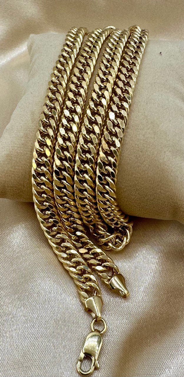 14K Solid Gold Curb Chain Necklace, Solid 14K Real Gold Curb Links Miami Cuban Chain for Men/Women, 7mm-thick Solid Gold Chain for Him/Her!