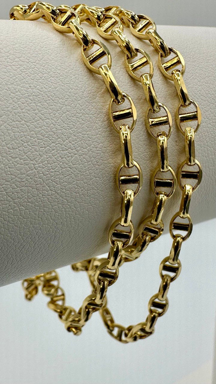 14K Solid Gold Anchor Chain Necklace, 14K Real Gold Anchor Chain, 4mm_20"-26" length, 14K Gold Link Chain for Men/Women, Gift for Him/Her!