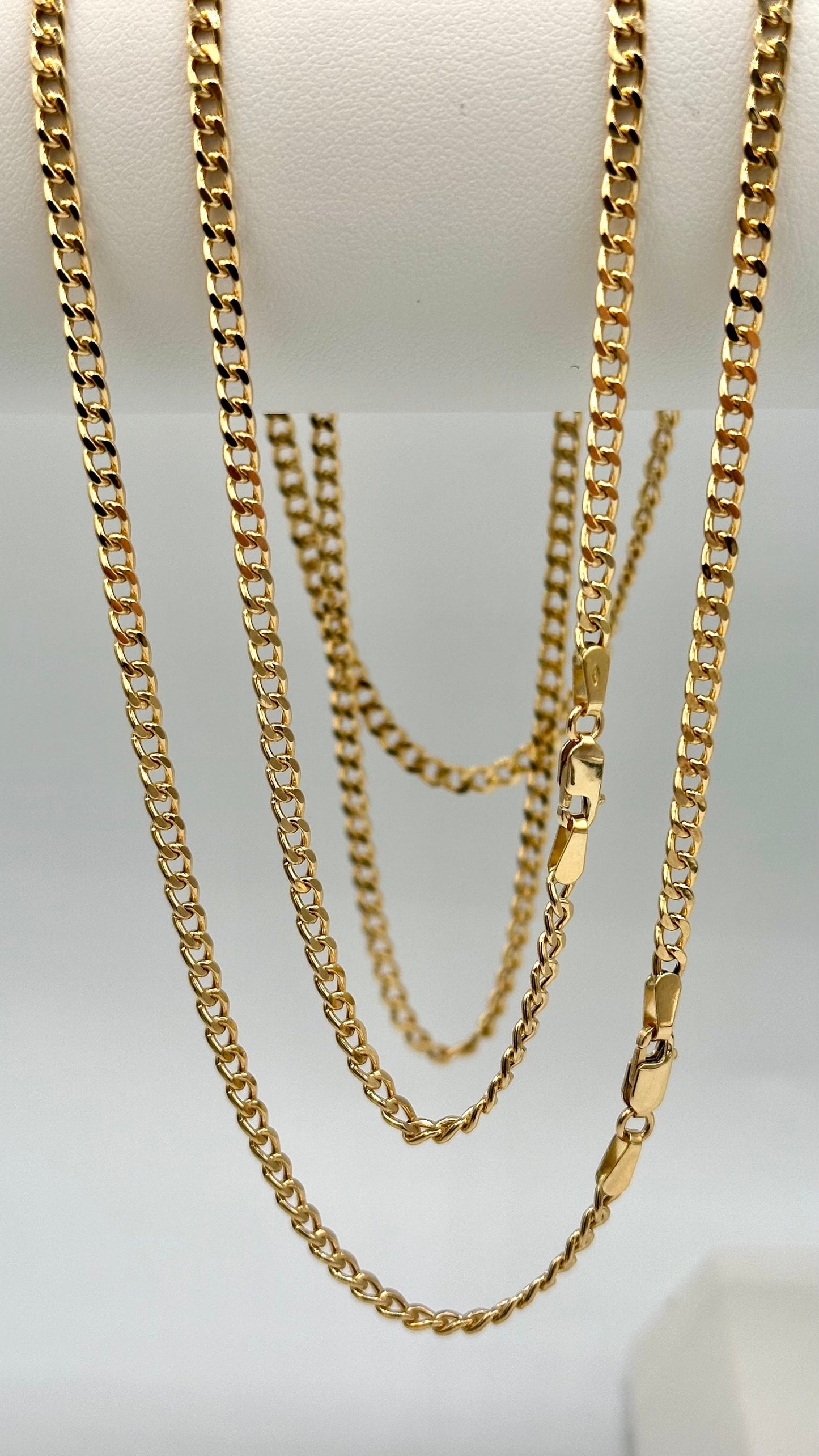 Real 18K Gold Curb Chain Necklace, Pure 18K Gold Miami Cuban Links Chain, 3MM Thick, Real Gold Chain for Men/Women, Birthday Gift!