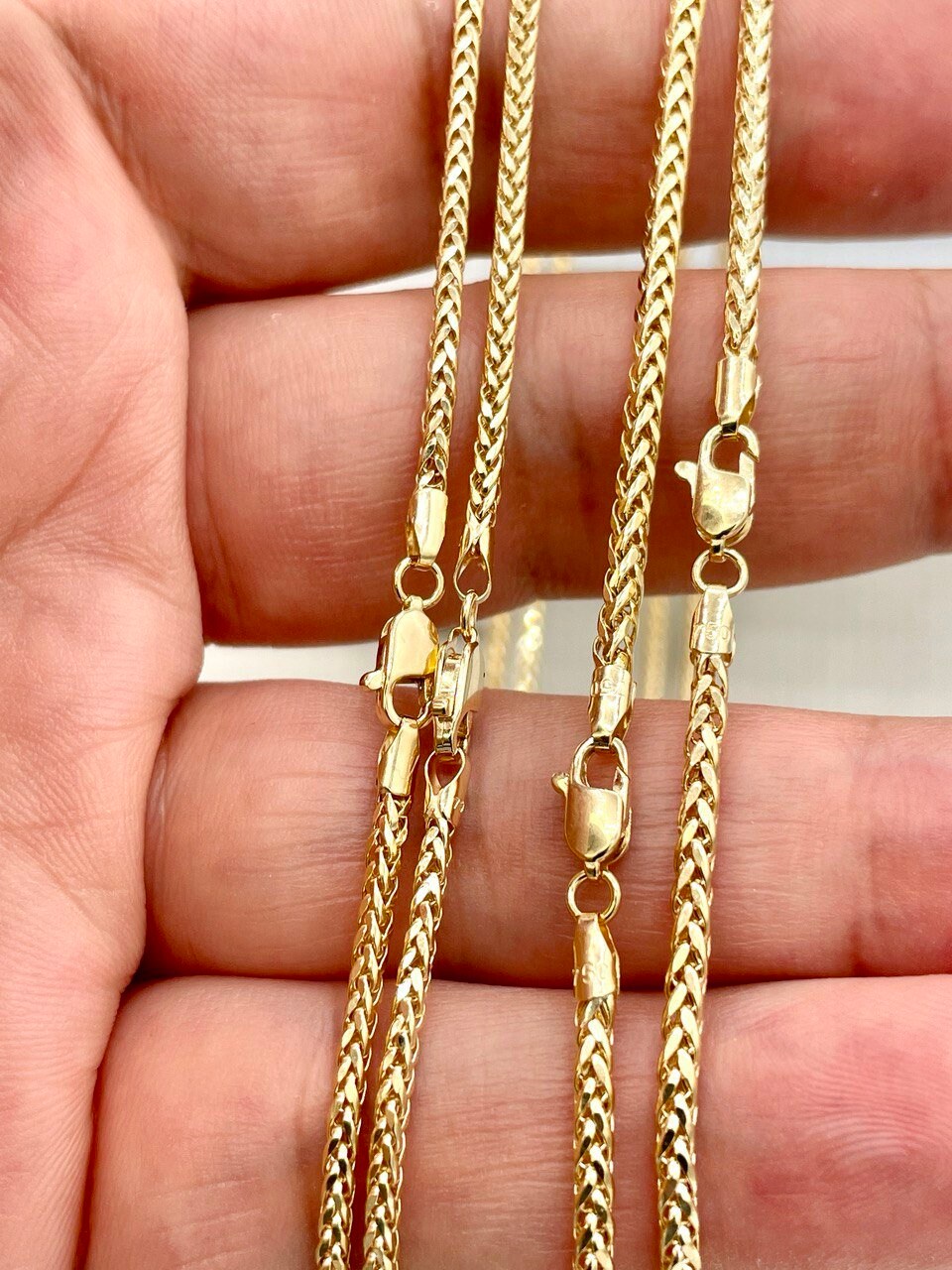 18K Solid Gold Franco Chain Necklace, Real 18K Gold Wheat Foxtail Chain, 2mm_1.7mm Solid Gold Chain,Gift for Him/Her, Birthday Gift!