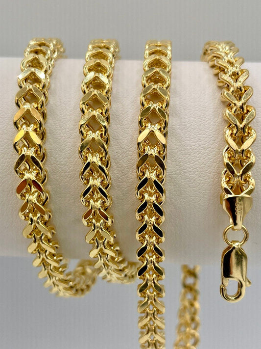 14K Solid Gold Franco Chain Necklace,Real 14K Gold Wheat Foxtail Chain, 5.5mm_20 to 26 inches Solid Gold Chain for Him/Her,Birthday Gift!