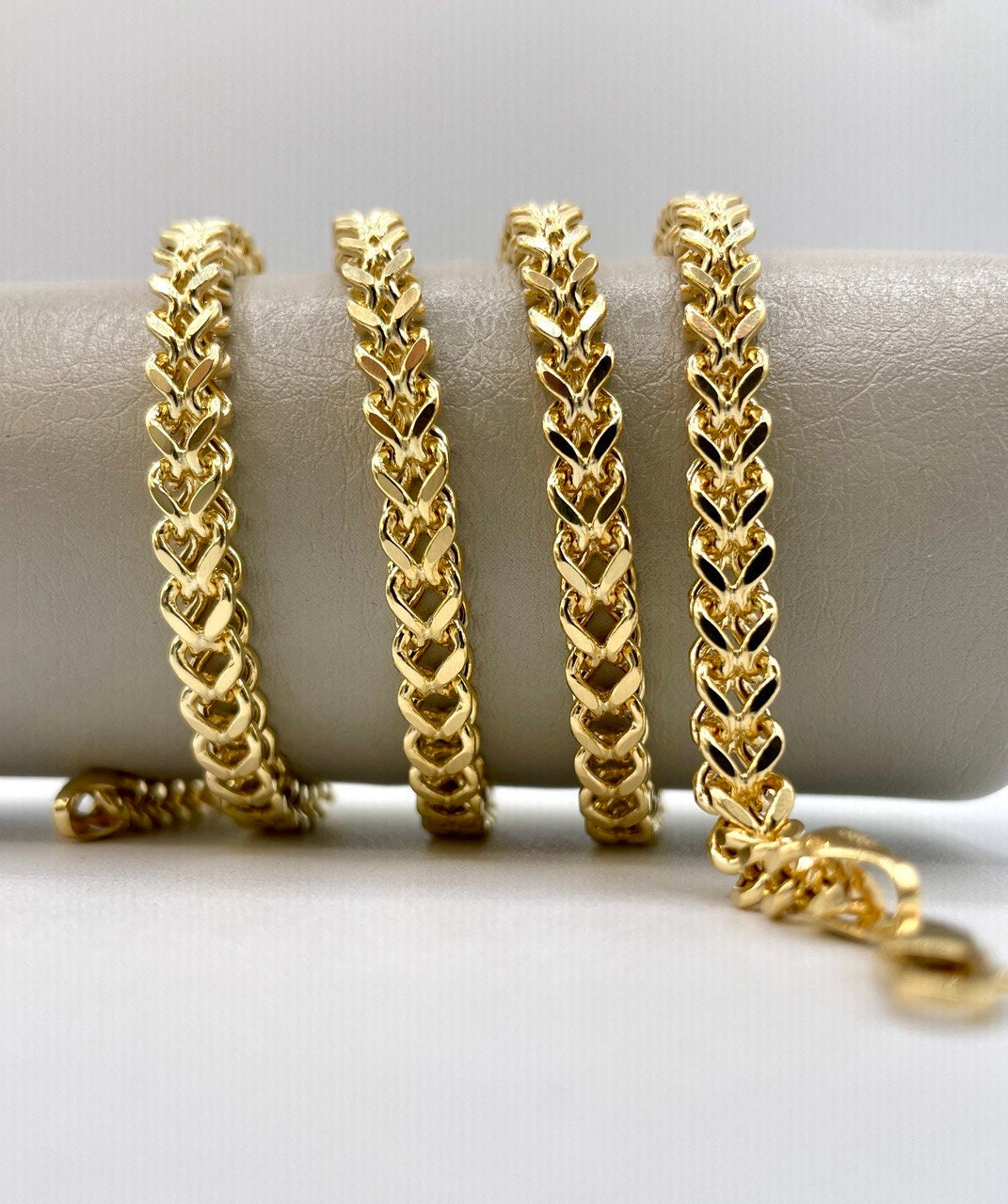14K Solid Gold Franco Chain Necklace,Real 14K Gold Wheat Foxtail Chain, 5.5mm_20 to 26 inches Solid Gold Chain for Him/Her,Birthday Gift!