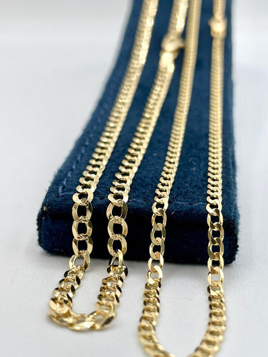 Solid Gold 18K Curb Chain Necklace, Real 18K Gold Miami Cuban Links Chain, 2.2 MM_3 MM Thick, Real Gold Chain for Him/Her, Birthday Gift