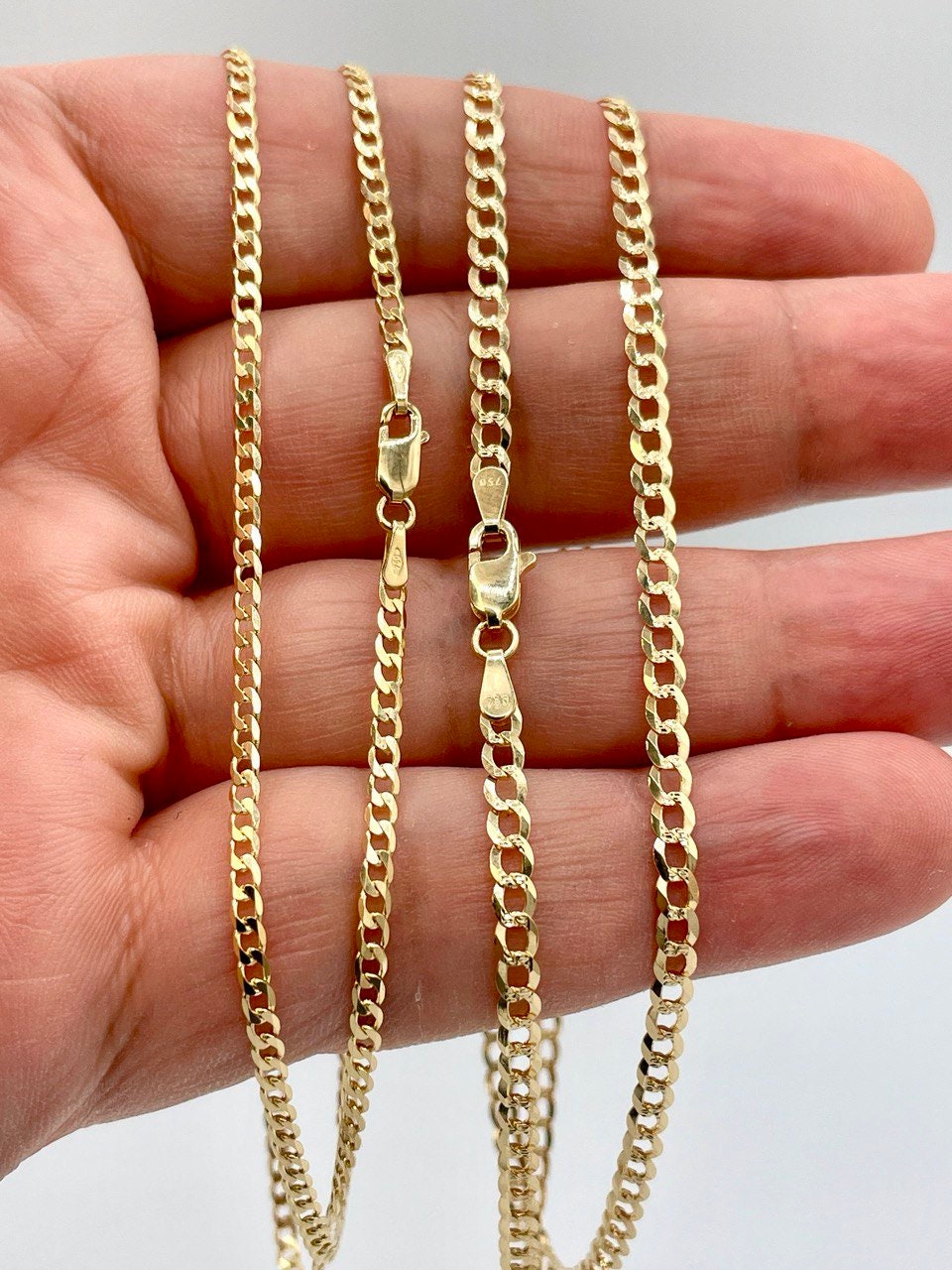 Solid Gold 18K Curb Chain Necklace, Real 18K Gold Miami Cuban Links Chain, 2.2 MM_3 MM Thick, Real Gold Chain for Him/Her, Birthday Gift