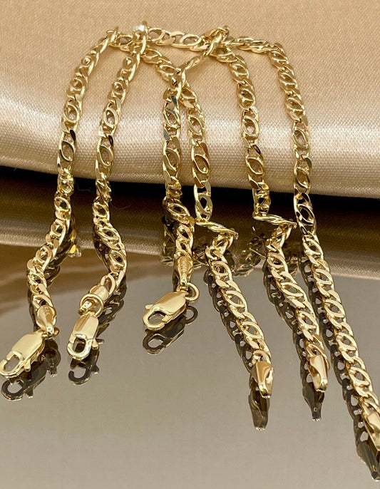 14K Gold Cable Bracelet,Tiger eye,Real Solid Gold,Tiger eye Link Bracelet,3.5mmThick,7.5" Length,Diamond Cut,Birthday Gift Men/Women!