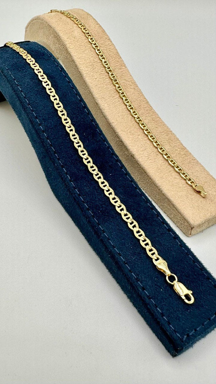 14K Solid Gold Anchor Bracelet Chain,Real 14K Diamond-cut Gold FLAT Anchor Link Bracelet,4.5mm Thick 7" Lengths Anchor Bracelet Men/Women!