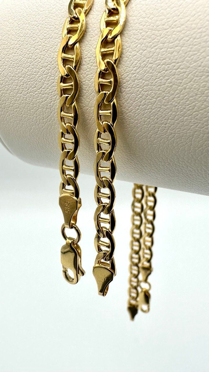 14K Solid Gold Anchor Bracelet Chain,Real 14K Diamond-cut Gold FLAT Anchor Link Bracelet,4.5mm Thick 7" Lengths Anchor Bracelet Men/Women!