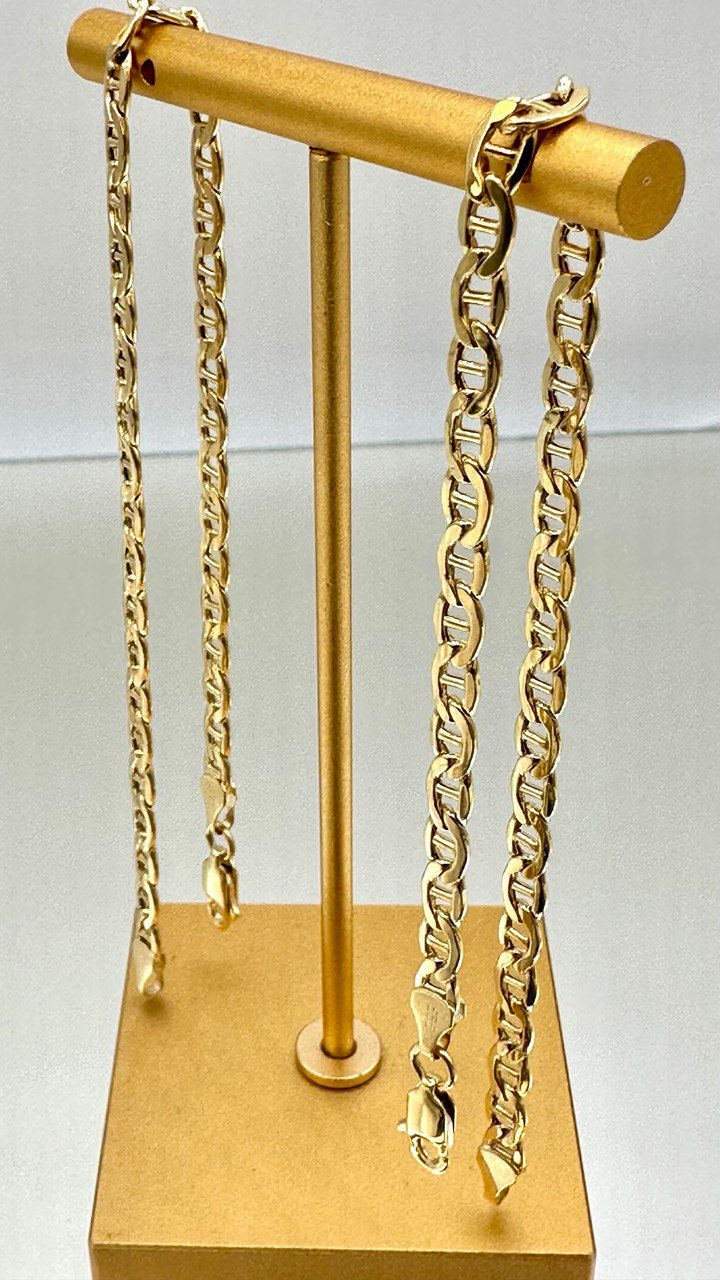 14K Solid Gold Anchor Bracelet Chain,Real 14K Diamond-cut Gold FLAT Anchor Link Bracelet,4.5mm Thick 7" Lengths Anchor Bracelet Men/Women!