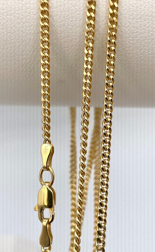 14K Solid Gold Curb Chain Necklace,Real 14K Gold Miami Cuban Link Chain,2mm23.5"to27.75" length 14K Gold Chain for Men/Women, for Him/Her!