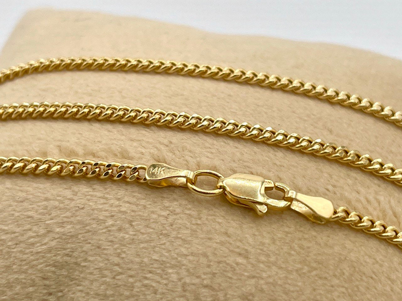 14K Solid Gold Curb Chain Necklace,Real 14K Gold Miami Cuban Link Chain,2mm23.5"to27.75" length 14K Gold Chain for Men/Women, for Him/Her!