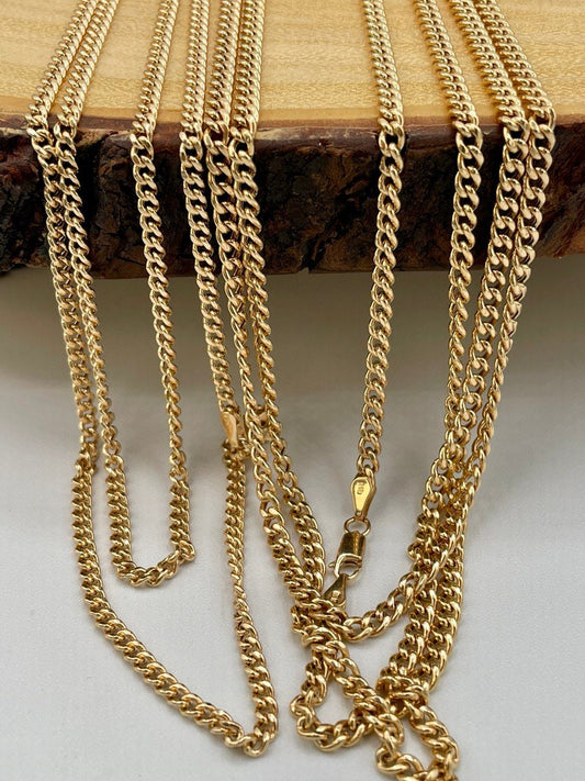 Solid 18K Gold Curb Chain Necklace, Real 18K Gold Miami Cuban Links Chain, 2.7MM_3MM Thick, Real Gold Chain for Him/Her, Birthday Gift!