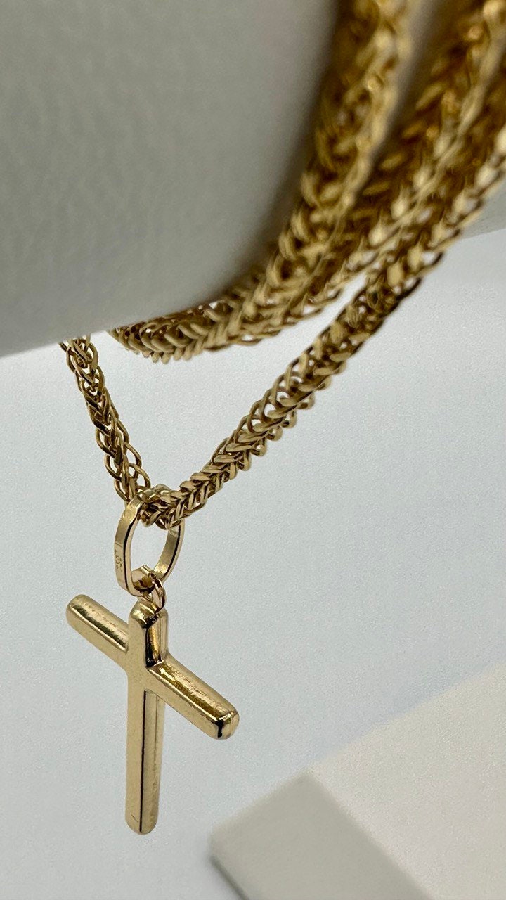 18K Gold Cross Necklace,Franco Necklace,Real Gold,1.5mmThick Chain,30mm-33mm Cross height,Birthday Gift Men/Women!