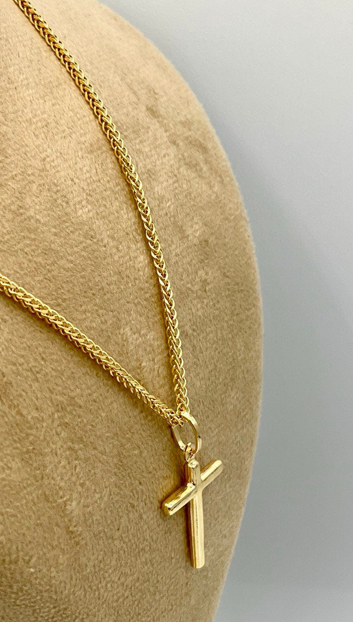 18K Gold Cross Necklace,Franco Necklace,Real Gold,1.5mmThick Chain,30mm-33mm Cross height,Birthday Gift Men/Women!