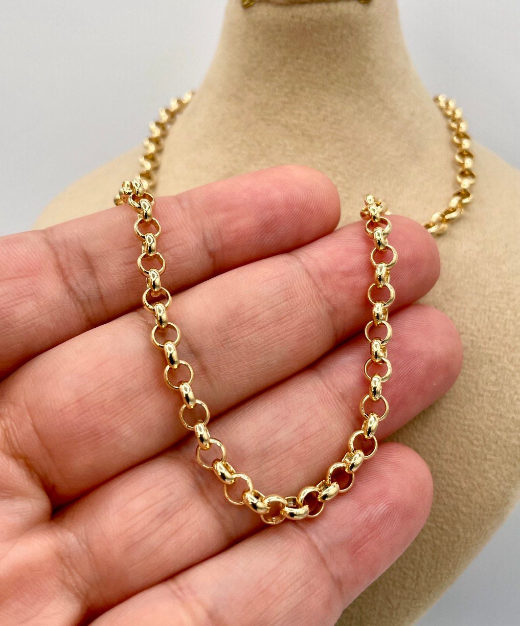 18K Solid Gold Rolo Necklace, Real 18K Gold Rolo Chain Necklace, Yellow Gold Necklace for Men/Women, 18K Gold Necklace 5 mm - 22"-24", Gift!