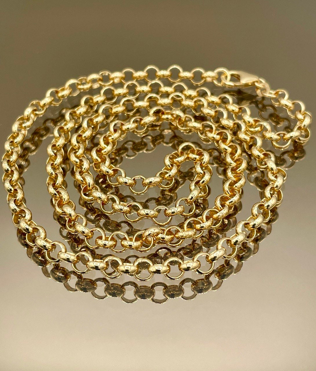 18K Solid Gold Rolo Necklace, Real 18K Gold Rolo Chain Necklace, Yellow Gold Necklace for Men/Women, 18K Gold Necklace 5 mm - 22"-24", Gift!