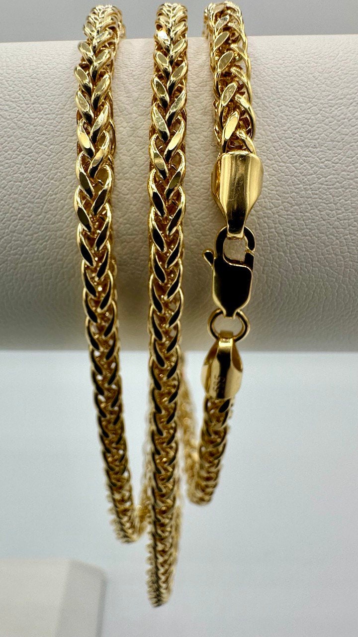 14K Solid Gold Franco/Foxtail Chain, Real 14K Gold Franco Wheat Chain,4 mm, 20"- 25.6", Solid Gold Chain for Men & Women, Birthday Gift!