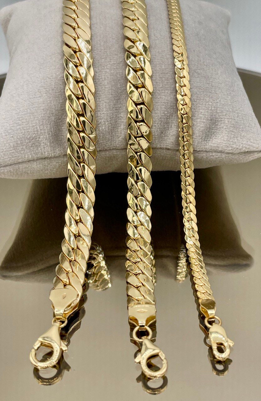 18K Curb Real Gold Chain Bracelets,18K Gold Miami Cuban Links Bracelets, 4MM_7.5MM_8.5MM Width Real Gold Bracelet for Him/Her, Birthday Gift