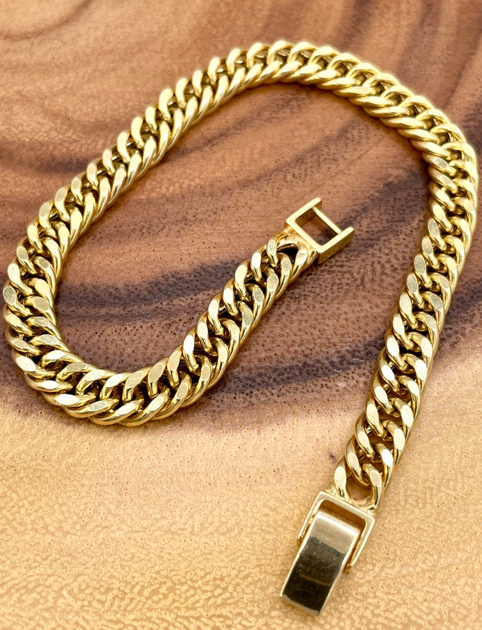 14K Solid Gold Curb Cuban Bracelet Chain, Real 14K Yellow Gold Bracelet,7mm wide_7"-8.5" Curb Links Bracelet for Men & Women, Birthday Gift!