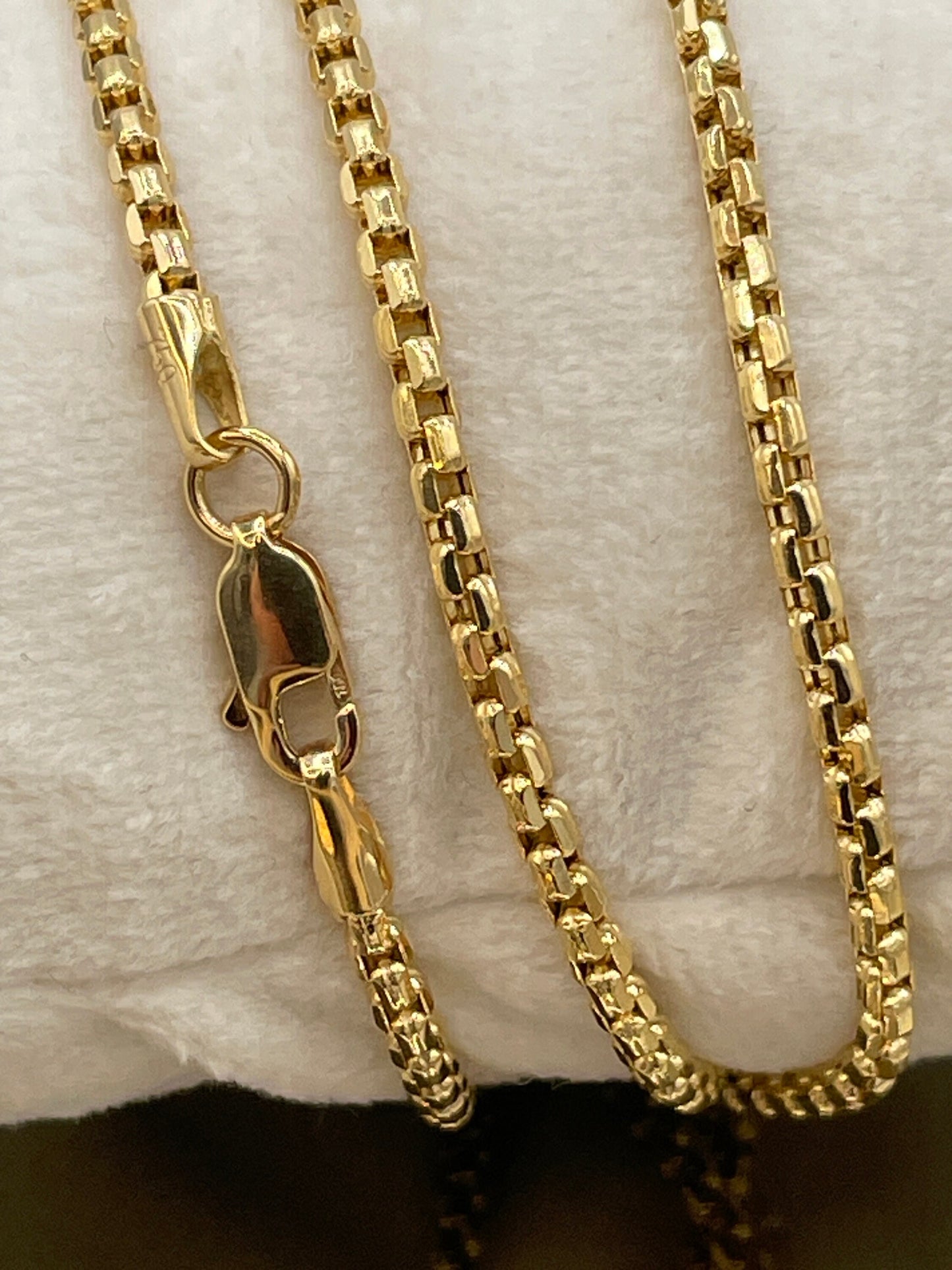 18k Gold Solid Box Chain Necklace ,18" 20",22",(2.1mm),Real Gold, Shiny Round Box chain, For Him, For Her, Birthday Gift, Christmas Gift.