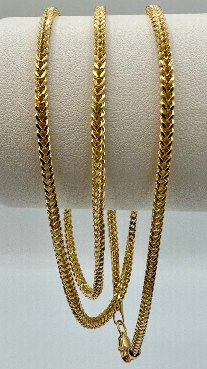 14k Solid Gold Franco Chain Necklace, Pure 14K Gold Foxtail Links Chain, 2.50mm wide_20"- 24" length, Real Gold Chain for Him/Her, Gift!