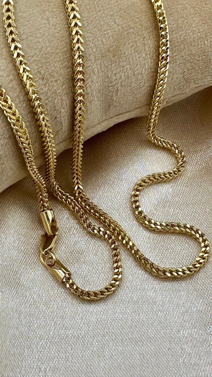 14k Solid Gold Franco Chain Necklace, Pure 14K Gold Foxtail Links Chain, 2.50mm wide_20"- 24" length, Real Gold Chain for Him/Her, Gift!