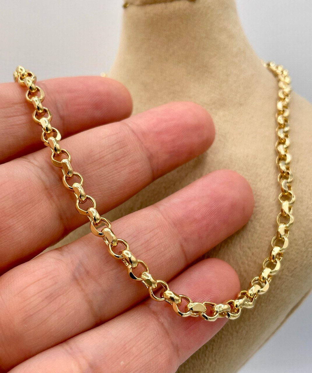 14k Solid Gold Rolo Chain Necklace/ 14K Yellow Pure Gold Rolo Links Chain 5MM, 22"- 26" Lengths/ Real 14K Gold Chain for Men & Women, Gift!
