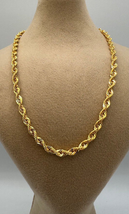 14K Solid Gold Rope Chain Necklace, Real 14K Yellow Gold Rope Chain, Diamond-cut 4 mm Thick, 20"- 26" lengths, Real Gold Chain for Him/Her!