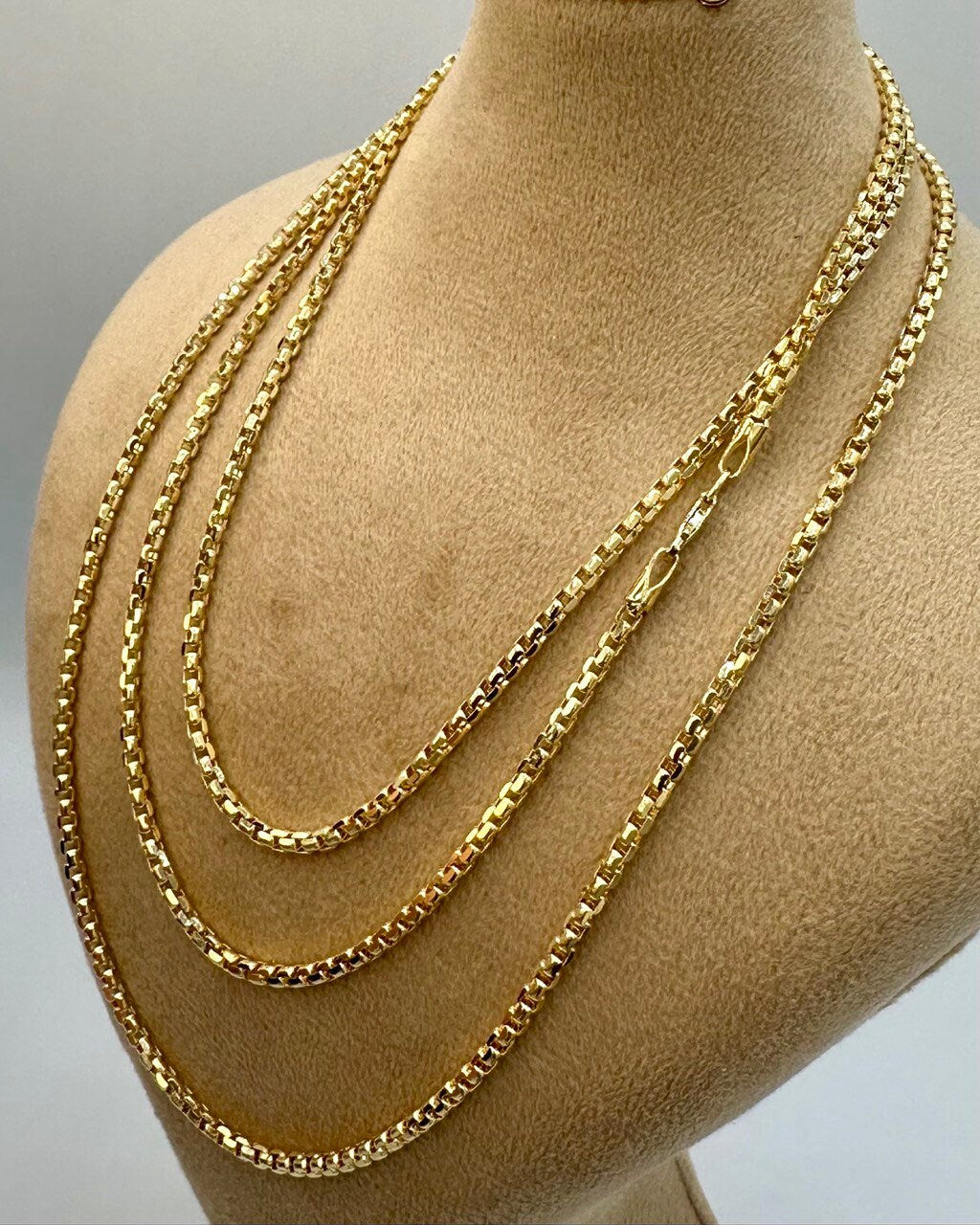 14K Solid Gold Box Chain Necklace, Real 14K Gold Round Box Link Gold Chain, 2.5mmThick _16" to 26", Genuine Solid Gold Chain for Men/Women!