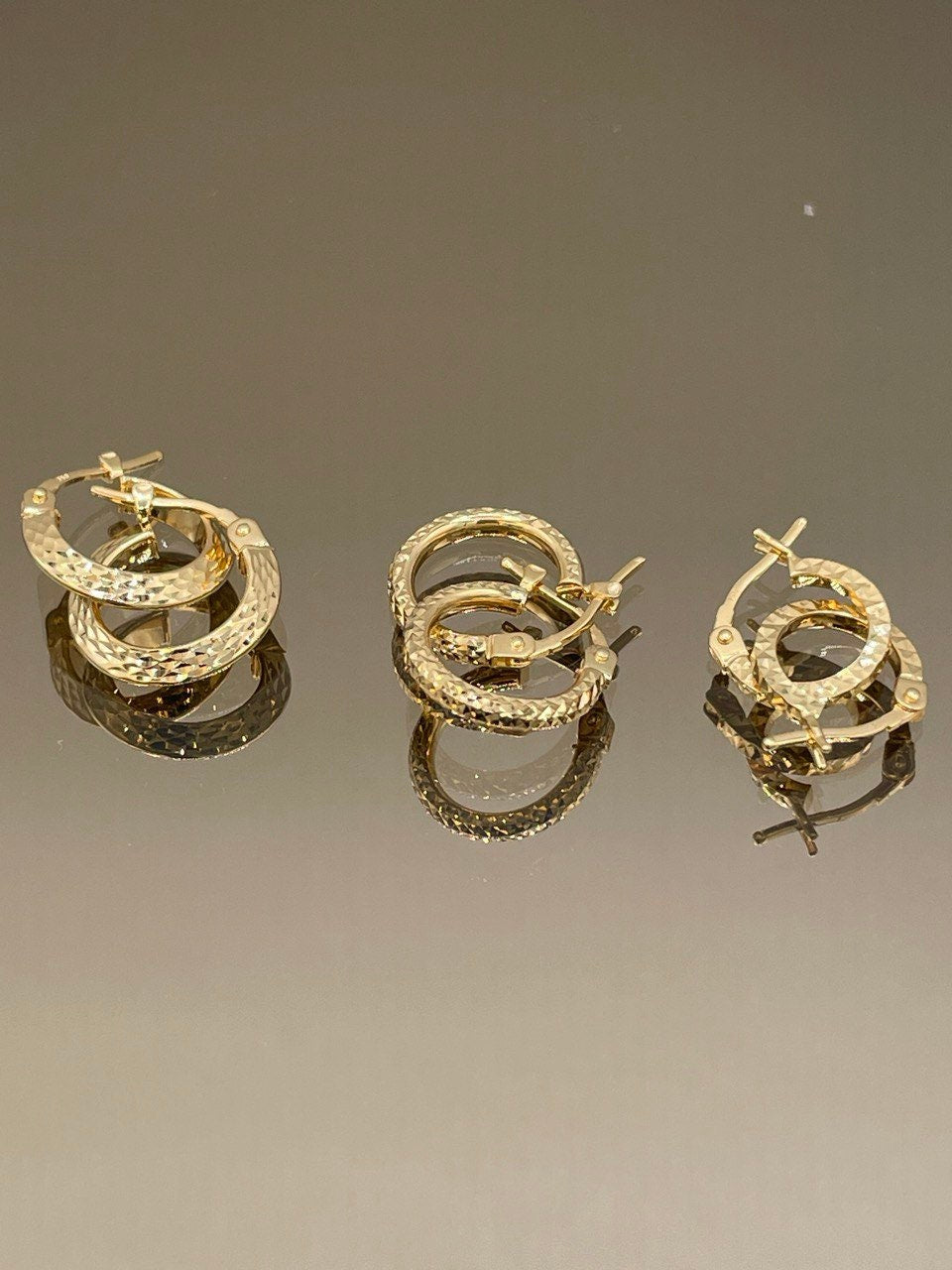 18k Gold Hoop Earrings,Real gold Hoop Earrings,Diamond cut Earrings, gift Earring,for her ,Birthday Gift ,For Mom,anniversary Gift ,for mum.