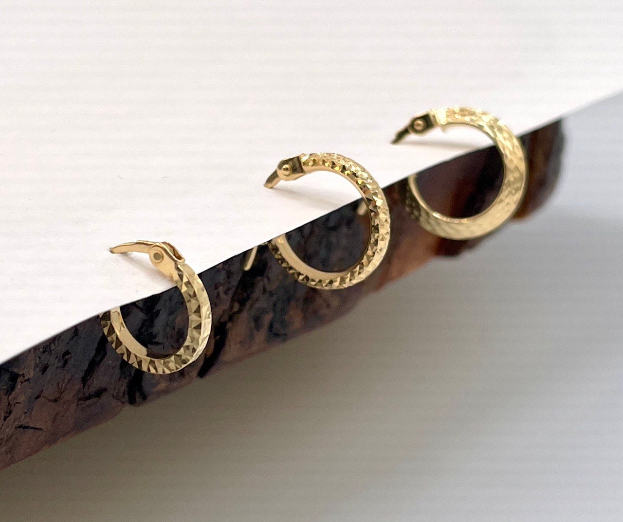 18k Gold Hoop Earrings,Real gold Hoop Earrings,Diamond cut Earrings, gift Earring,for her ,Birthday Gift ,For Mom,anniversary Gift ,for mum.